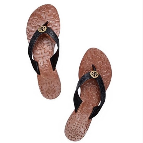 Tory Burch Shoes - Tory Burch Thora Black Leather Thong Flip Flop GUC